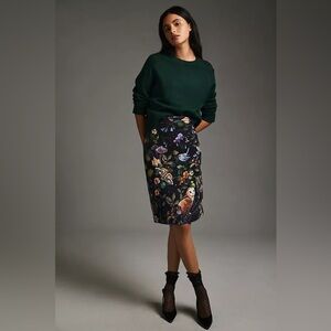 Clare McAllister x Maeve Anthropologie Black Floral Pencil Skirt